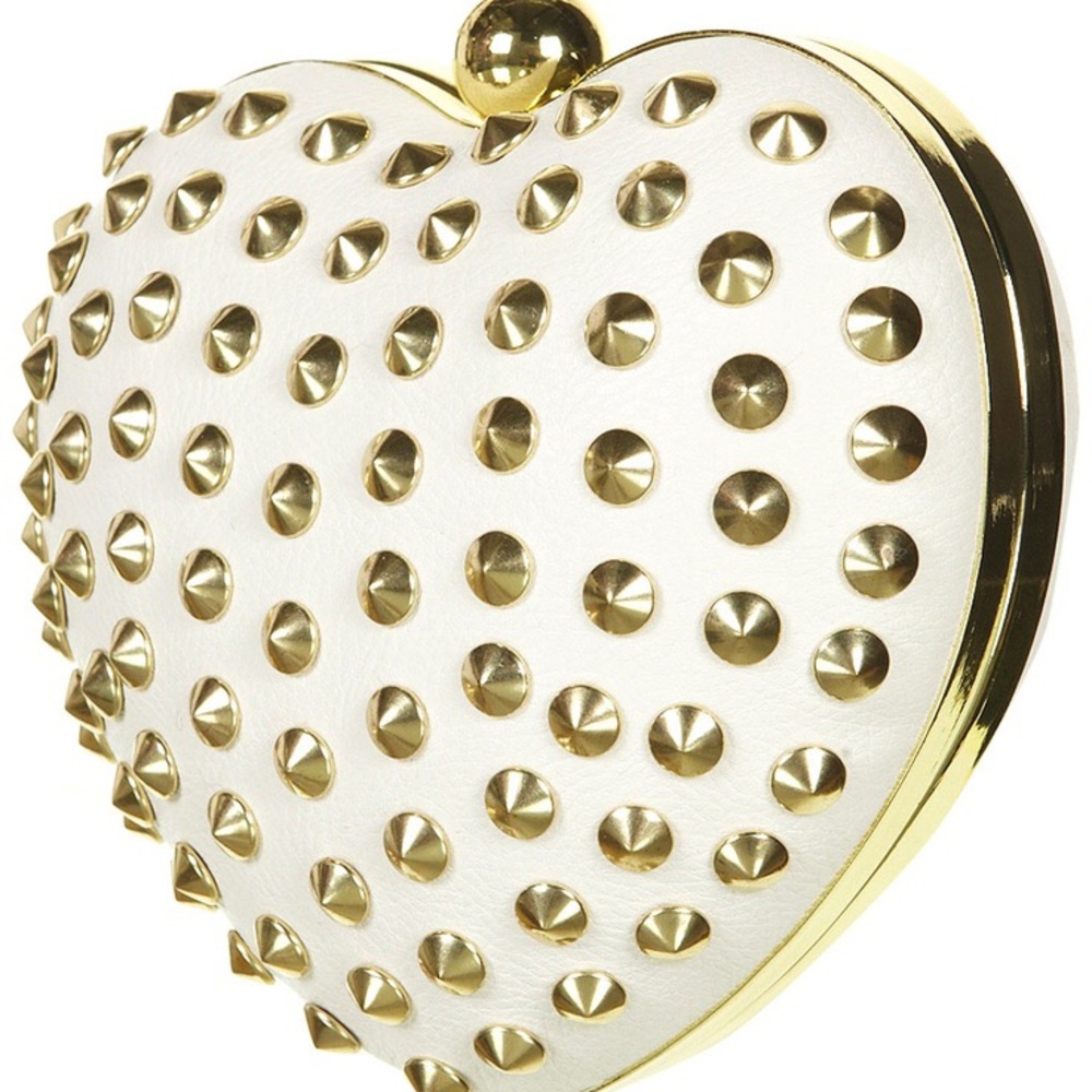 Topshop brass studded Heart Shaped hardshell clutch